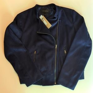 Banana Faux Suede Navy Moto Jacket